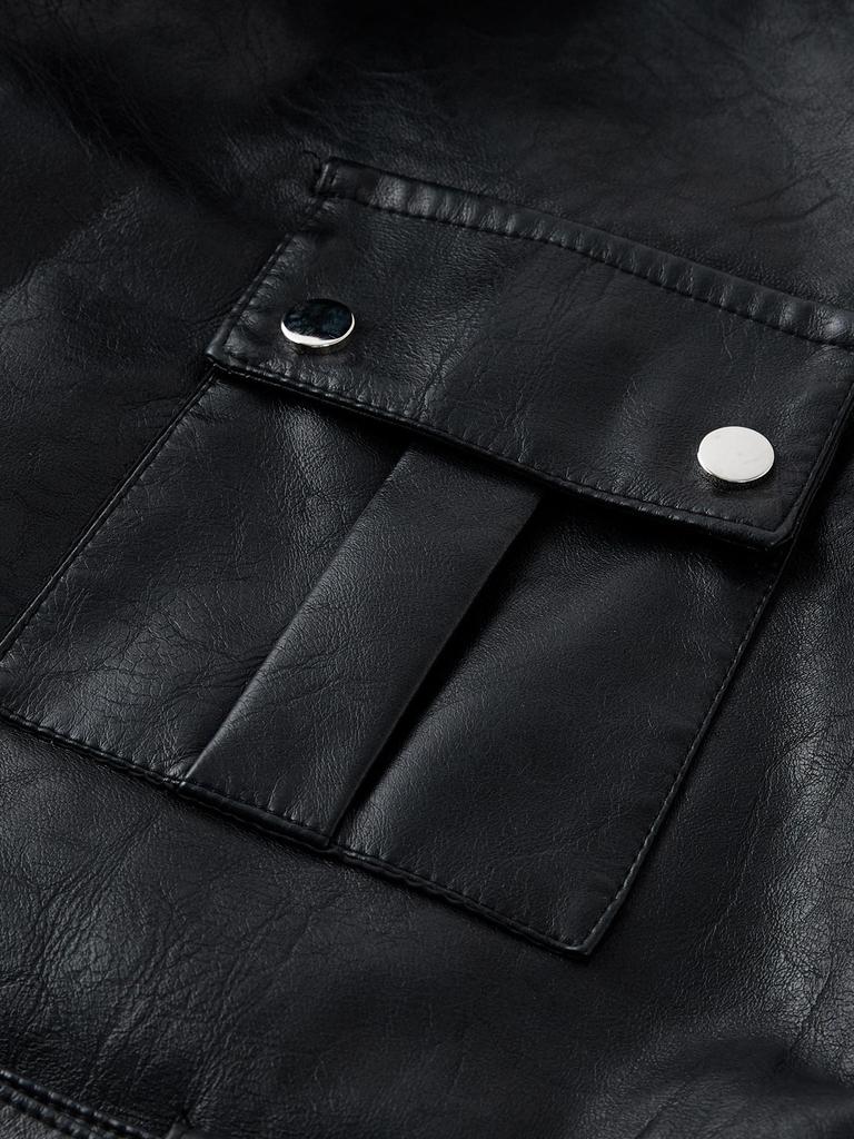 Men's Korean Style PU Leather Mid-Length Windbreaker Jacket