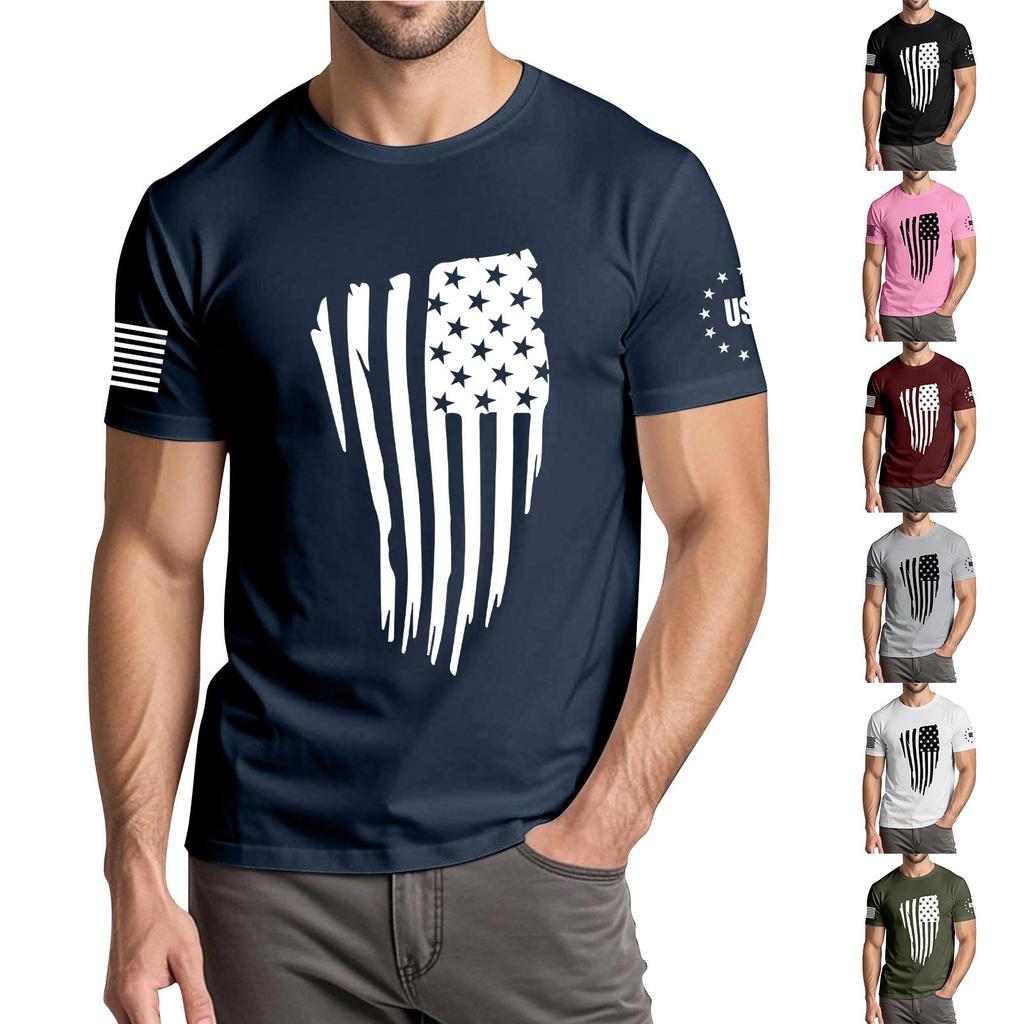Men's Fashionable Casual Independence Day Printed Round Neck Short Sleeve T-Shirt Top