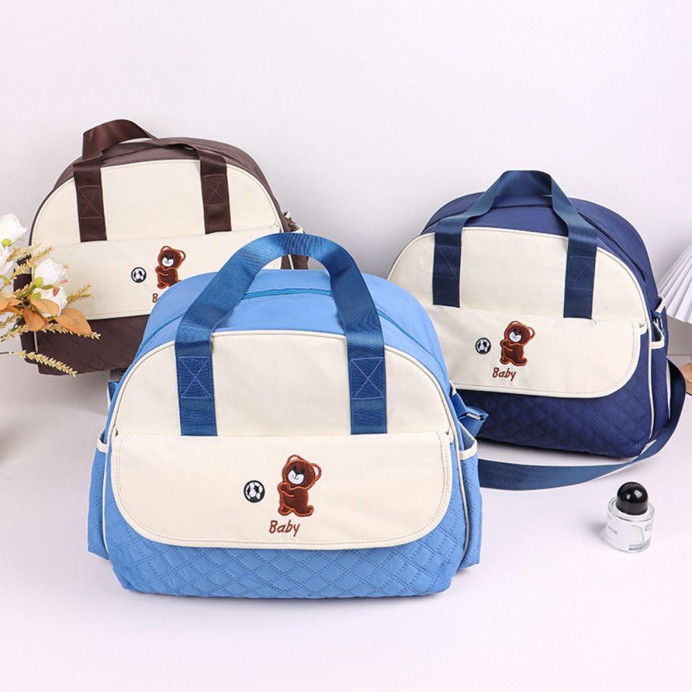 Bear Pattern Cartoon Mommy Bag Large Capacity Portable Diaper Bag Mommy Crossbody Bag Daily Use