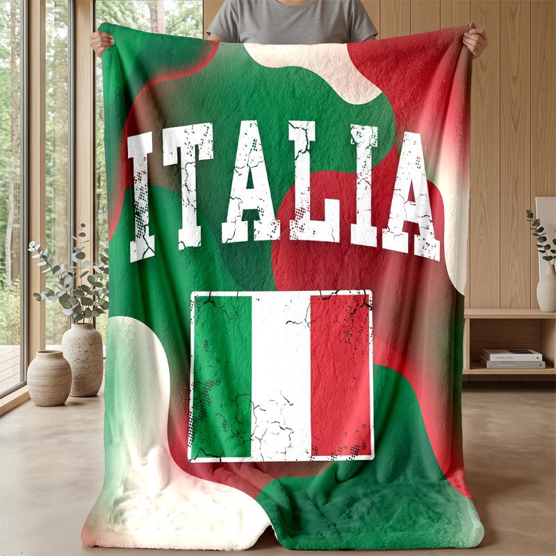 Italy Football Printed Flannel Blanket Skin Friendly Warm Decorative Throw for Indoor Couch Bed Daily Use