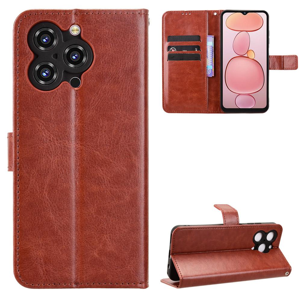 For Oukitel C3 PU Leather Case with Strap Crazy Horse Texture Phone Wallet Cover
