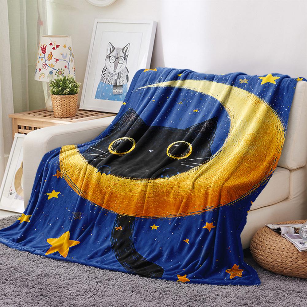 Black Cat Print Flannel Blanket, High Quality Comfortable for All Seasons, Home Decor, Warmth and Comfort, Perfect for Christmas Gifts