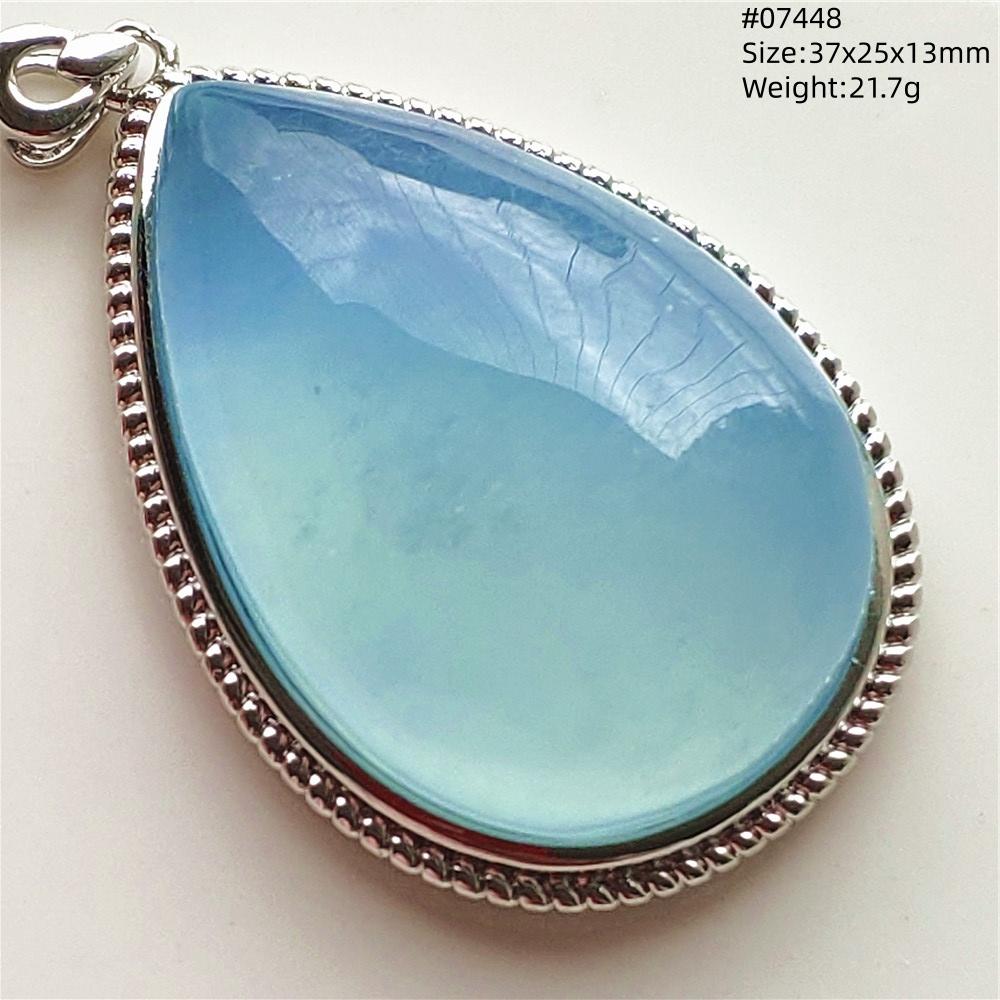 Natural Blue Aquamarine Oval Pendant Jewelry For Women Men Dark Aquamarine Necklace Fashion Brazil AAAAAA