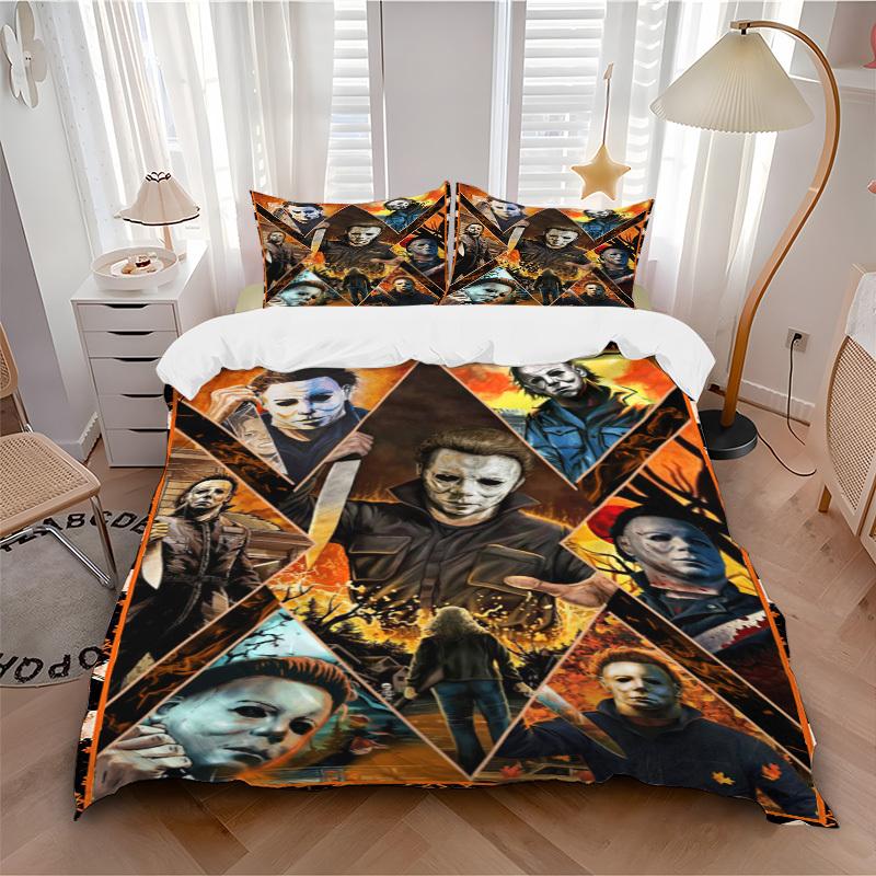 Halloween Horror Icons Collage Poster Bedding Set - 3 Piece Comforter Cover Gift for Bedroom,Includes No InsertB161