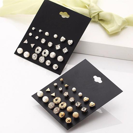 12 Pair/Set Imitation Pearl Heart Love Crown Triangle Stud Earring Lady Jewelry