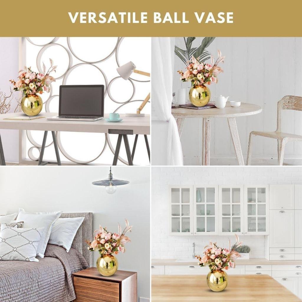 Metal Ball Round Flower Vase for Home Decor|Table Decorative Item for Bedroom Living Room Office Wedding | Best Gift