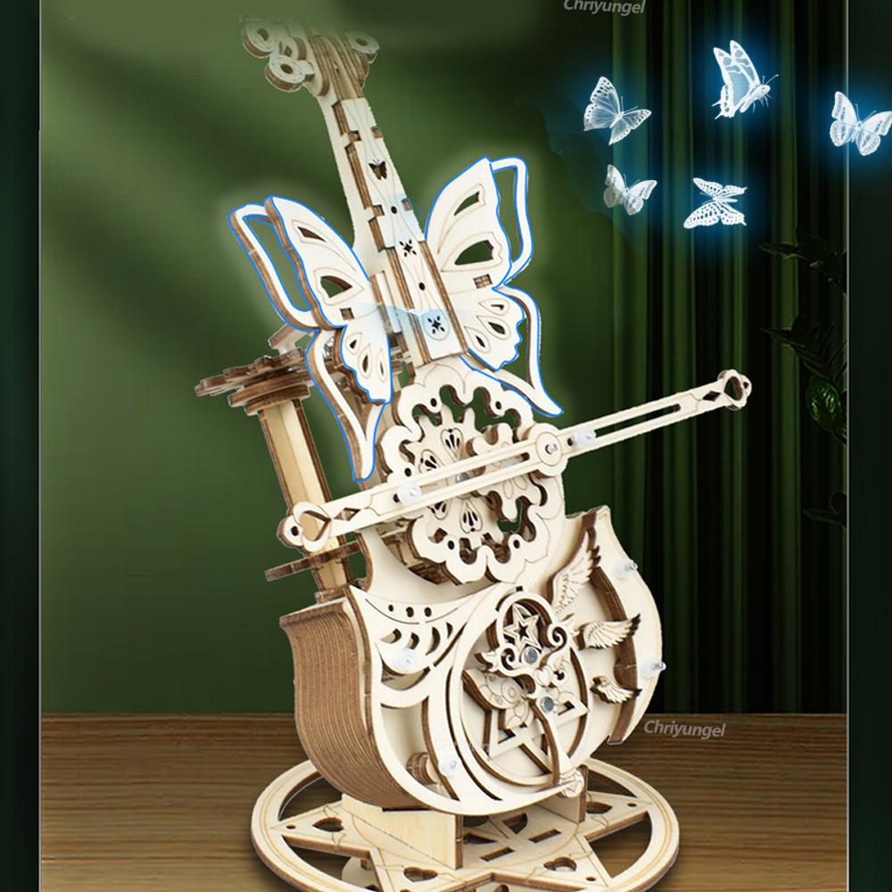 3D Puzzle Holz Violoncello Modell DIY Montage Geige Spieluhr Bausätze Heim Wohnzimmer Dekor Handwerk Geschenk für Erwachsene Kinder