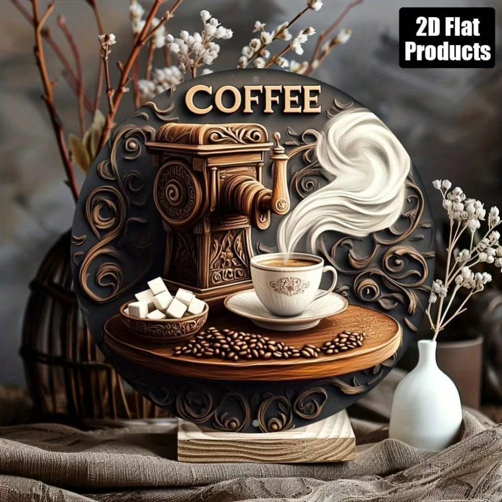 Vintage Coffee Metal Tin Sign Wall Art Round Home Decor Gift