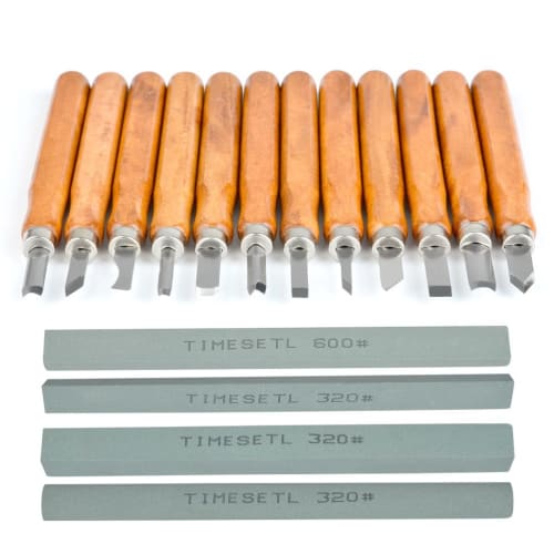 TIMESETL Carving Knives (12 Pieces) & Whetstones (4 Pieces) - Triangular and Flat Carving Knives for Wood Carving, Printmaking, Clay, and Seal Carving