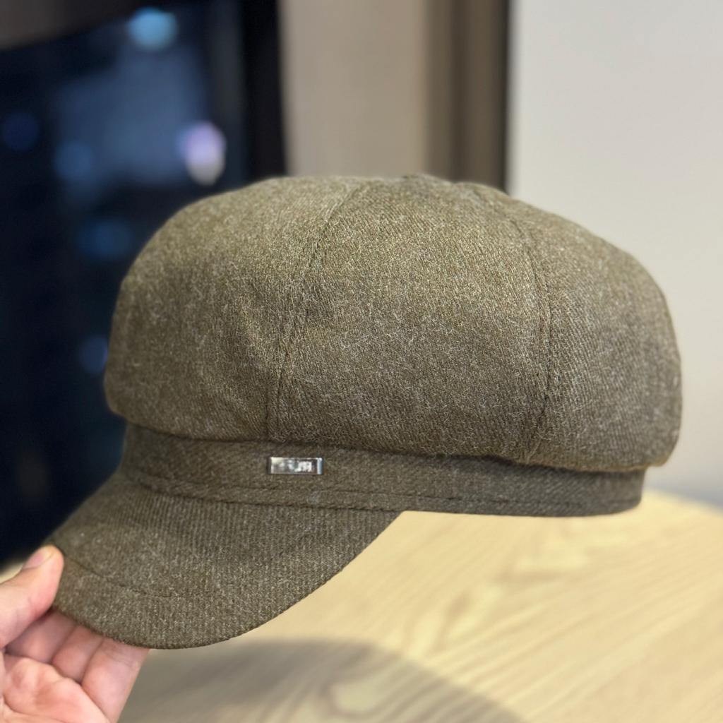 Woolen Octagonal Hat for Women Simple and Versatile Korean Style Face-showing Small Duck Tongue Beret British Style Big Round Face Hat