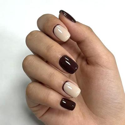 Wine Red Gradient Press-On Nails - 24-Piece Versatile and Whitening Nail Art Set