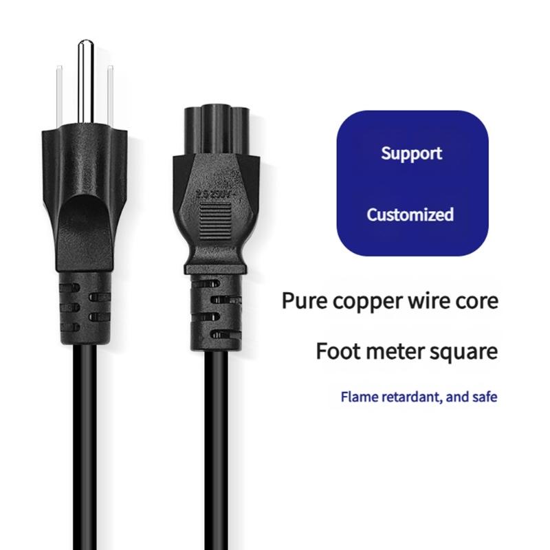 3 Prong Laptop Charging Cable Power Cord Suitable for Multiple Laptop Brands Fast Charging and Overload Protections
