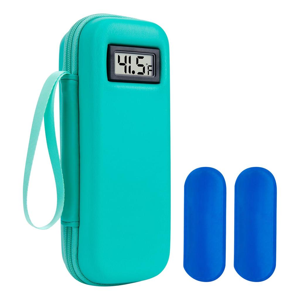 Geantă de călătorie pentru răcirea insulinei cu afișaj de temperatură - Geantă de călătorie pentru diabetici, răcitor refrigerat, geantă de călătorie cu 2 pachete de gheață aprobate pentru călătorie și uz zilnic