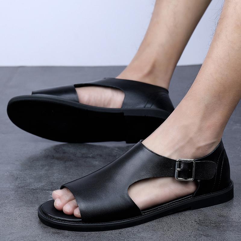 Fashion 2025 Mens Sandals Genuine Leather Men's Sandals Platform Men Beach Casual Shoes Fashion Black Comfort Outdoor Male Slippers