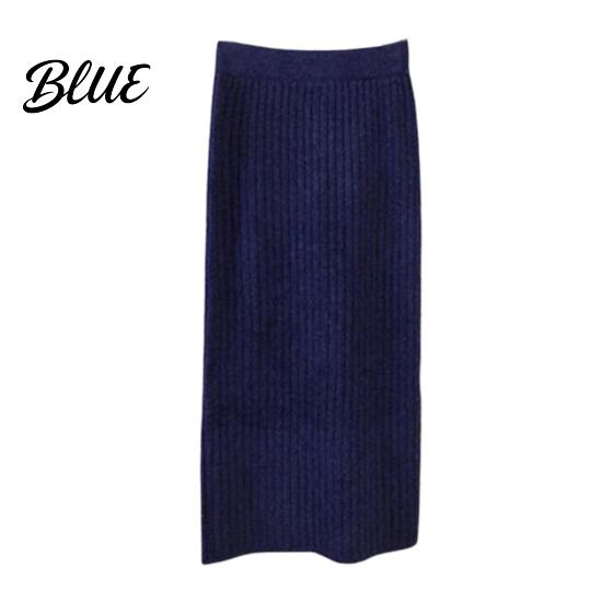 Solid Color Midi Skirt Women Knitting High Waist Back Slit Design Soft Breathable Thickened Warm Hip Wrapped