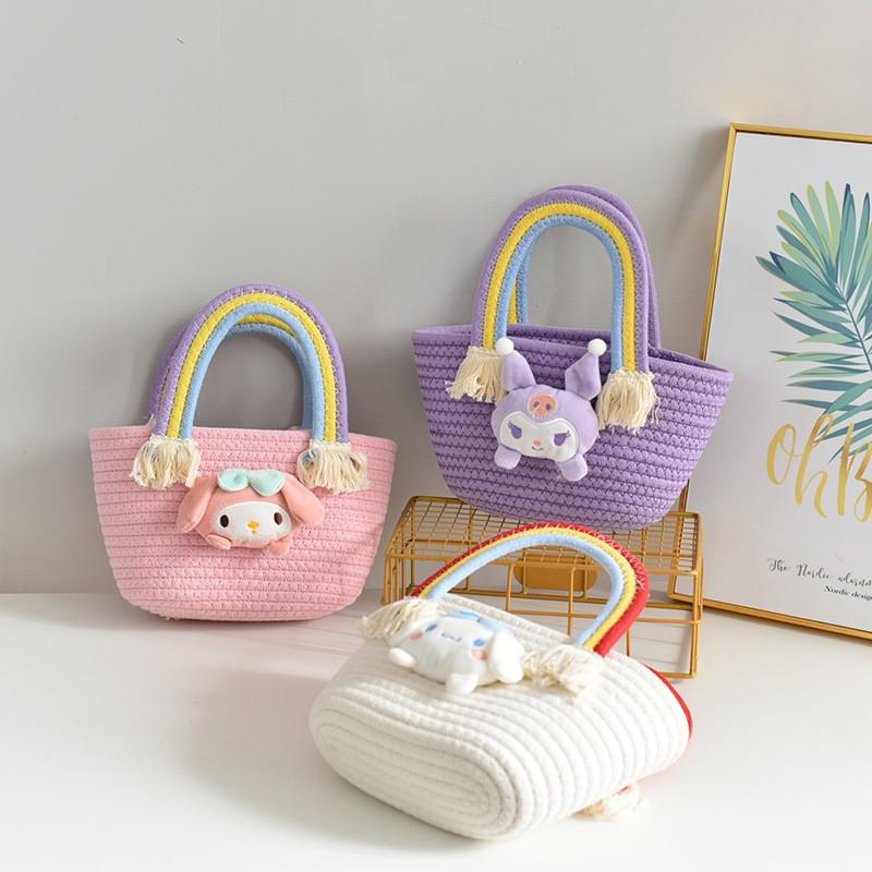 Girls 'bag Korean Rainbow Cloud Handbag Children's Woven Bag Large-capacity Straw