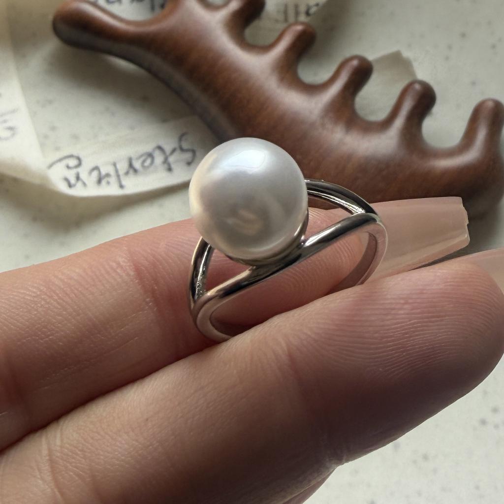 Anelli in Argento Sterling 925 per Donne Coppia Minimalista Fatti a Mano Semplice Anello con Sfera di Perla Grande Gioielli Raffinati Regalo Previene Allergie