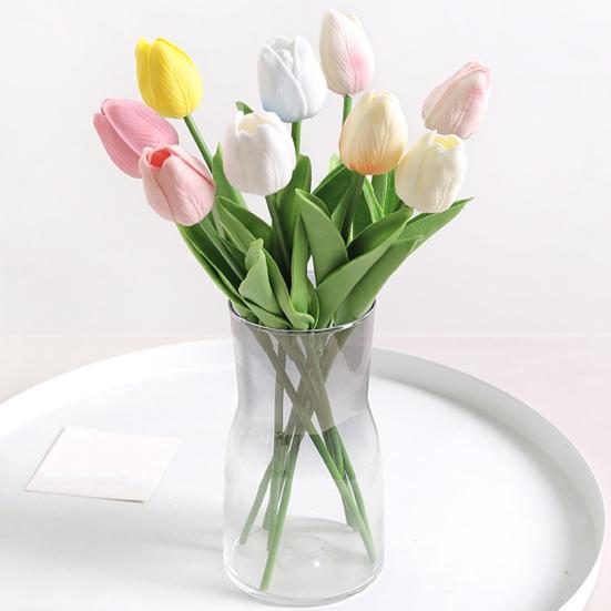 6 Pcs Artificial Tulip Flowers Real Touch Faux PU Tulip Bouquet Fake Flower Arrangement for Home Room Office Party Wedding Decoration
