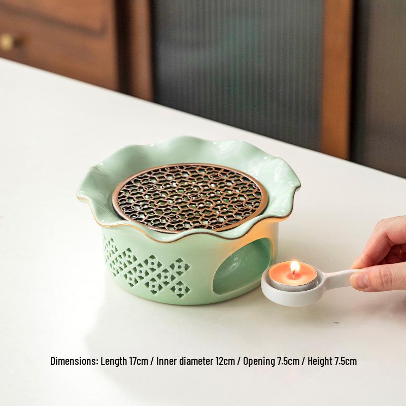 Winter Warm Tea Stove Set: Glass Flower Teapot with Ceramic Candle Base for Tea Houses, Hotels, and Restaurants
