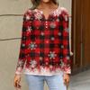 Women's Casual Christmas V-Neck Long Sleeve Button T-Shirt Top for Holiday Celebrations