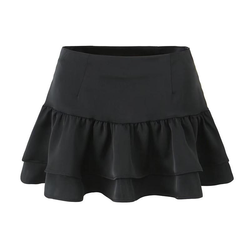 Trendy American High-Waisted Spicy Ruffled Skirt Small чёрный