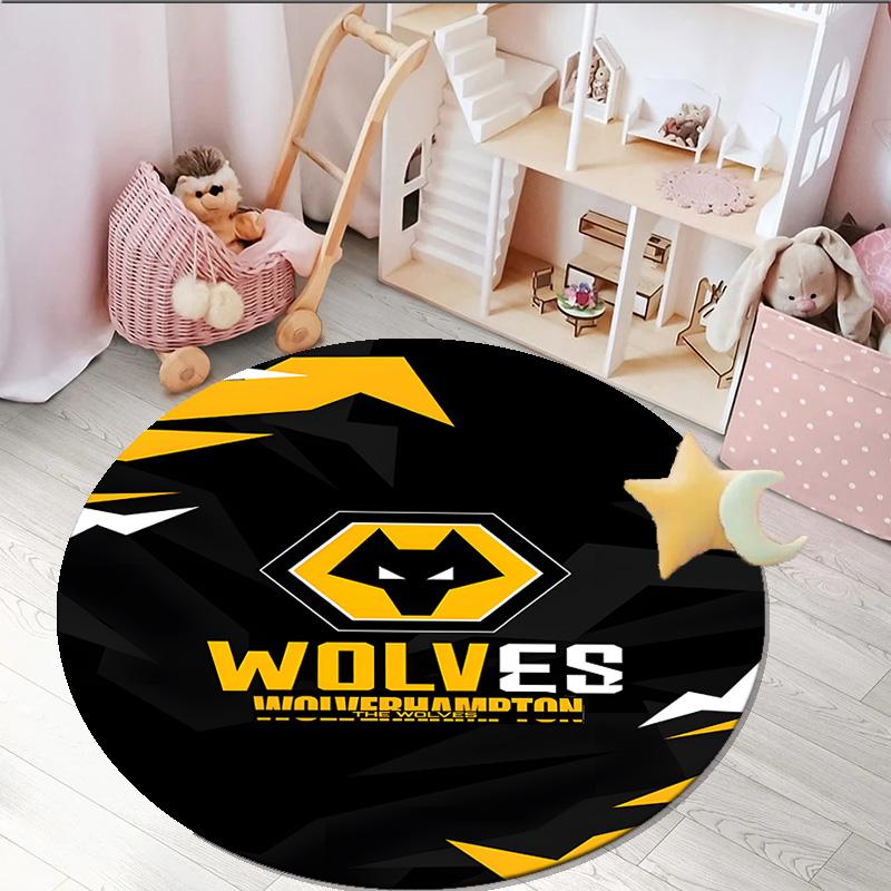 1PC round rug Wolves Football Club Emblem Printed Round Area Rug ,Rug For Home Office, Round Chair Rug, Decorative Carpet Fan gifts Christmas gift