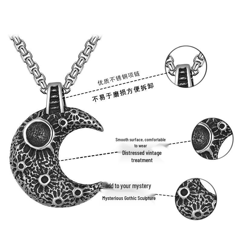 Retro Moon Surface Titanium Steel Pendant Necklace for Men