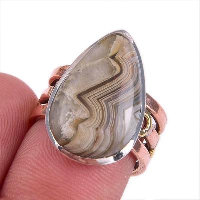 Natural Crazy Lace Agate Gemstone Two Tone 925 Sterling Silver Ring Size 6 K3P77