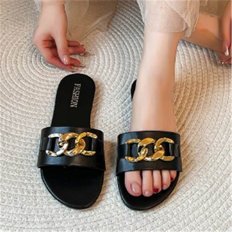 Slippers Women's Summer 2024 New Internet Celebrity Cool Slippers New Fashion Versatile Outer Wear One-word Drag Flat Bottom Outdoor Size 43