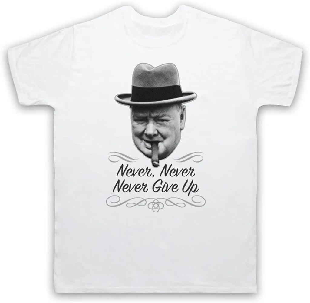 Churchill Gib Niemals Auf Herren T-Shirt Kurzarm Lässig 100% Baumwolle Rundhals Shirts