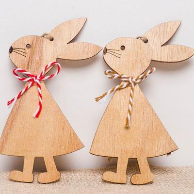 3PCS Natural Party Supplies Wooden Hanging Easter Ornaments Cute Bunny Wood Crafts Easter Rabbit