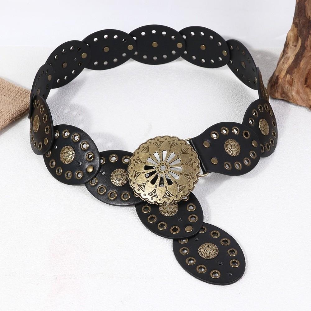 Western Cowboy Waist Strap Personality Round Trouser Dress Belts Fashion Wide Belt  For Women