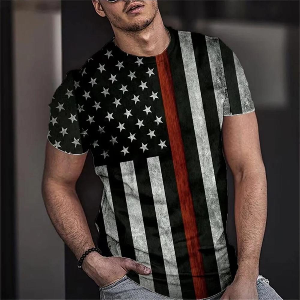 Letní pánské tričko 3D tisk Tričko s vlajkou USA Velká trička Topy Neformální Krátký rukáv Americký Streetwear Móda Muži Oblečení
