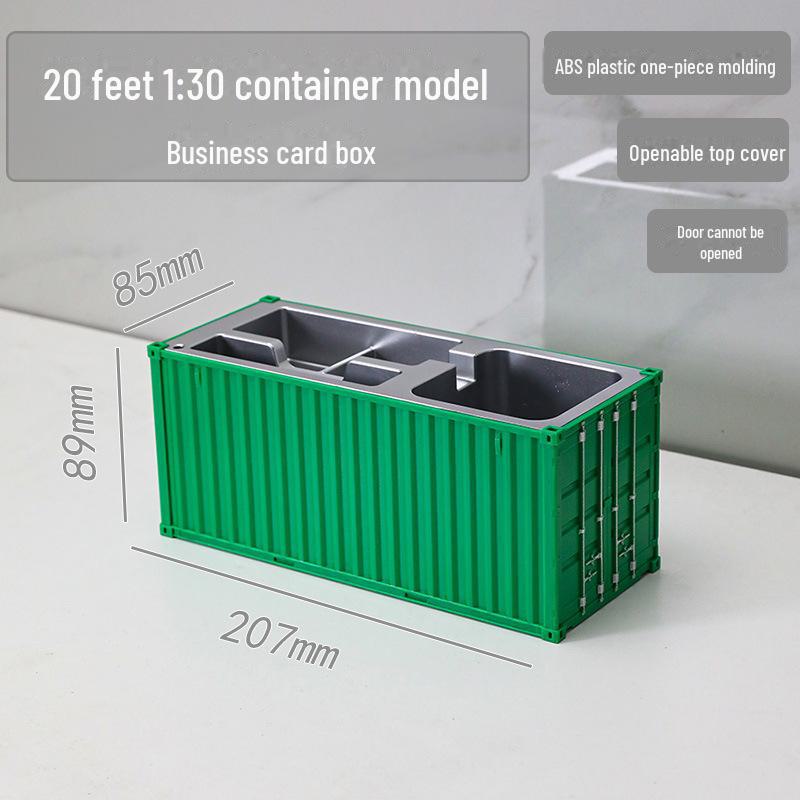 20ft Container Model Pen Holder & Business Card Box with Customizable Patterns/Text - Plastic Ornament
