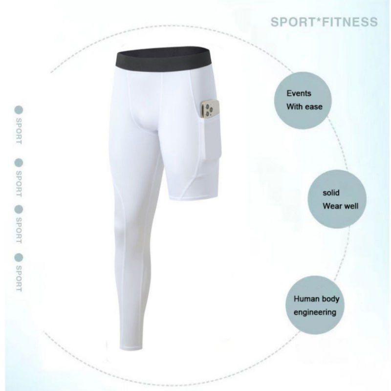 Herre Fitness Sport Treningsbukser med Lomme Elastisk Hurtigtørkende Kompresjonsbukser Bukseben Lang og Kort