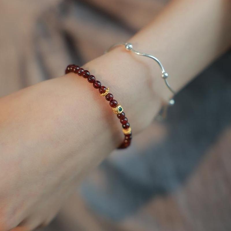 Women Chinese Style Beaded Bracelet Imitation Garnet Jewelry Handmade Red Stone Gift for Daily Accessory