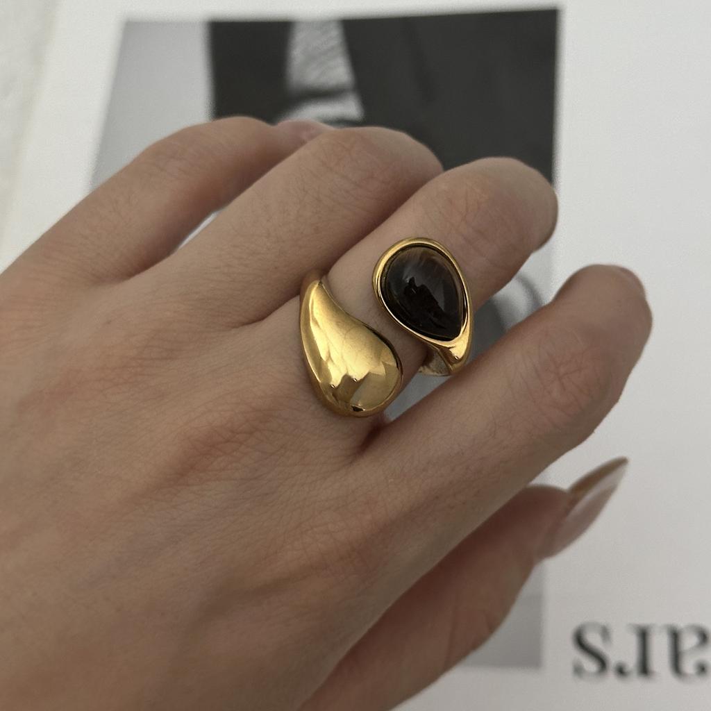 Retro Gold Color Irregular Metal Ring for Women Men Stainless Steel Natural Tiger Eye Opening Ring Aesthetic Dating Jewelry