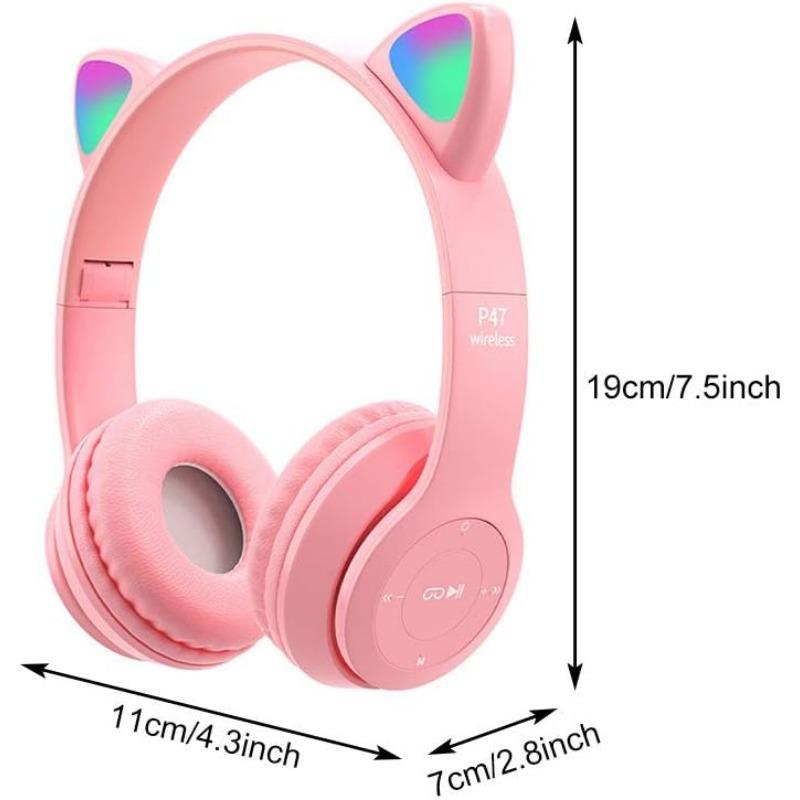 Wireless Ear Headphones, Cat Ear LED Light Up Bluetooth 5.0 Foldable Wireless Gaming Headset, Comfortable Ear Headphone