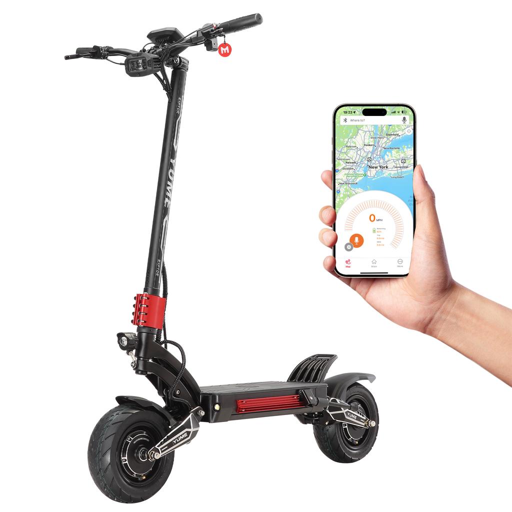 YUME Raptor Elektrická koloběžka 60V30AH 6000W Duální motor 11palcové terénní pneumatiky Maximální rychlost 80 km/h pro dospělé E-koloběžky s Bluetooth