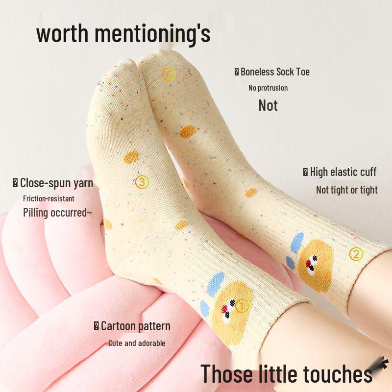Children's Cartoon Polka Dot High Socks - Antibacterial, Deodorant, for Girls, Spring, Autumn, Winter - Medium & Large Sizes