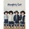 YO U Boys' Cat Applique Denim Jacket and Trouser Set