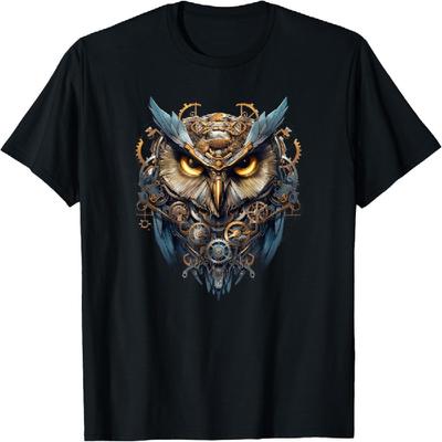 Steampunk Owl With Gears Mechanical Elements T-Shirt(1)