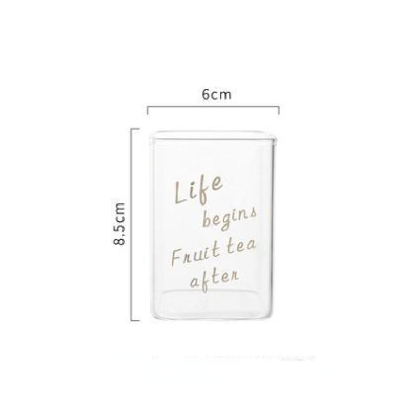 Quadratische Kaffeetasse aus Glas, bedruckt, transparent, hitzebeständig, große Kapazität, hoher Strohhalm, Trinkgeschirr für Mousse, Wein, Wasser, Saft, Milch