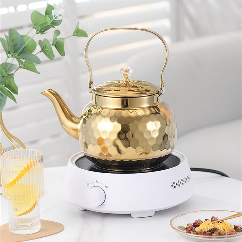 Luxury Gold Stainless Steel Water Kettle for Electric Ceramic Cooktop Coffee Tea Pot with Infuser Chinese Restaurant Tea Kettle