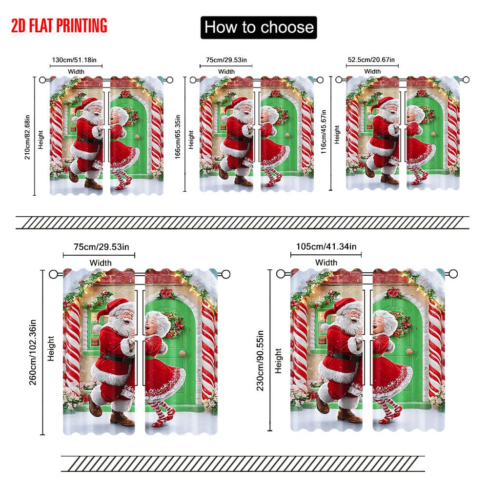 2pcs,2D plane printing Curtains Santa & Mrs_ Claus Dancing Polyester Easy Install (without rod) Decorations Inside Ldeal for