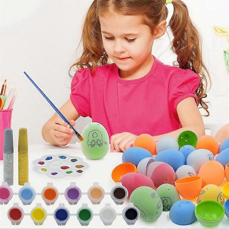 24pcs Easter Painting Eggs Hanging Plastic Easter Eggs With Rope, Diy Eggs Decoration For Party Favors