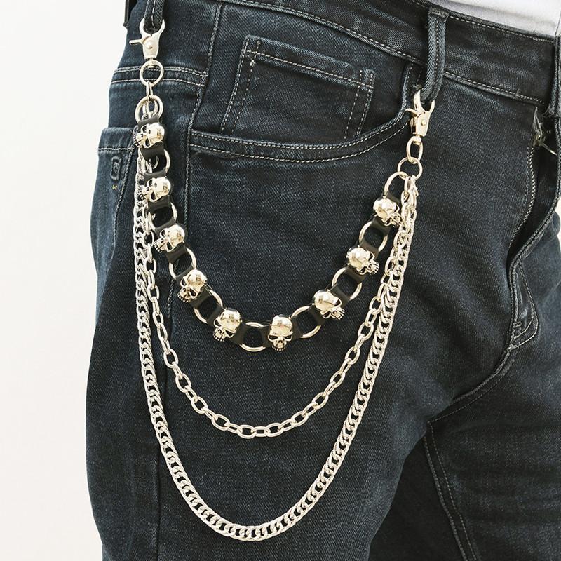 Punk Style Multi-layer Spiky Jeans Belts Chains Hip hop Waist Chain чёрный