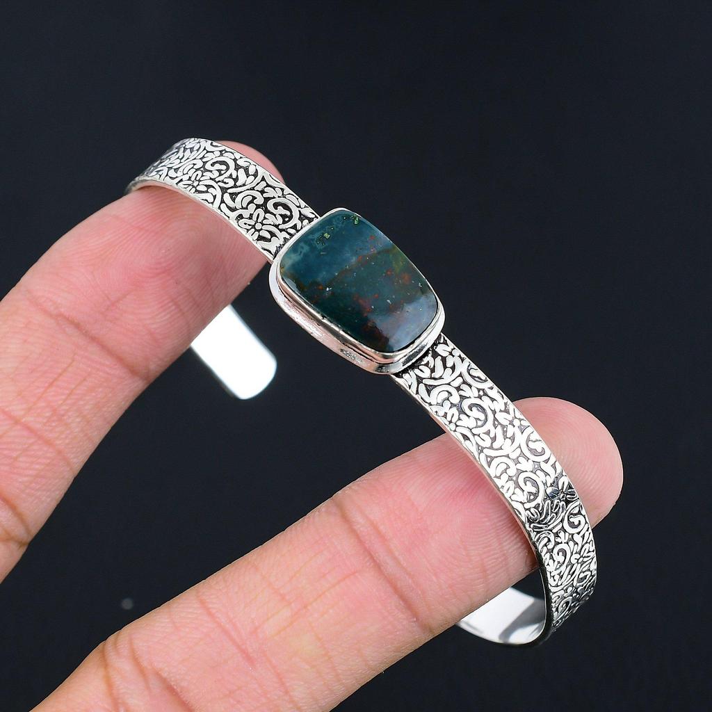 Womens Day Deal 925 Silver Radiant Natural Bloodstone Wife Root Chakra Bangle