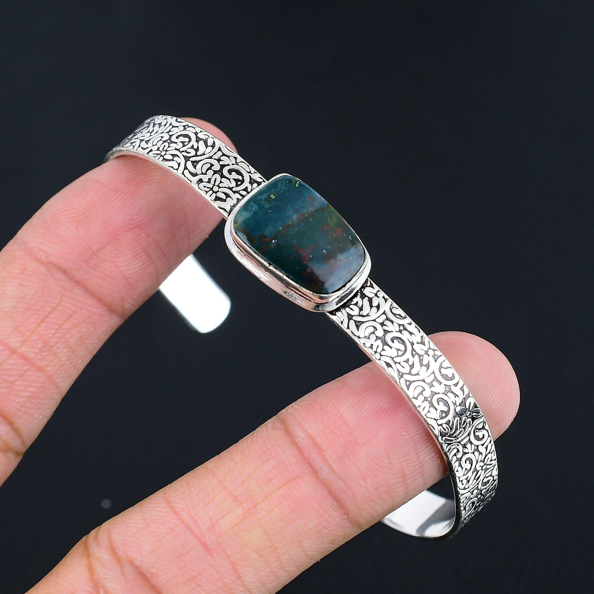 

Сделка ко Дню женщин Серебро 925 пробы Сияющий Натуральный Гелиотроп Жена Корневая чакра Браслет Adjustable