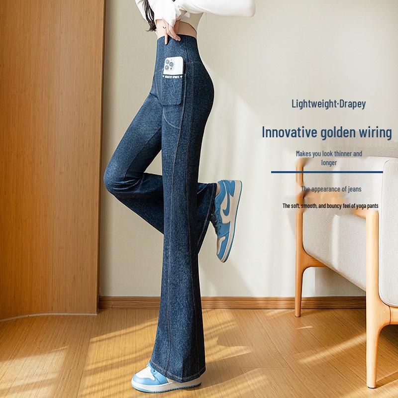 2026 Women s Slimming High-Waisted Micro-Flare Faux Denim Pants XL синий/джинсовый